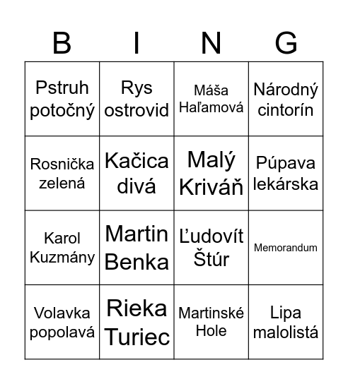 TURIEC Bingo Card