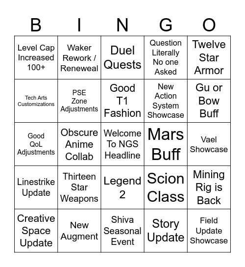 NGS Headline Wave 5/27/25 Bingo Card