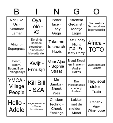 AJW XV Muziekbingo Card