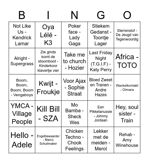 AJW XV Muziekbingo Card