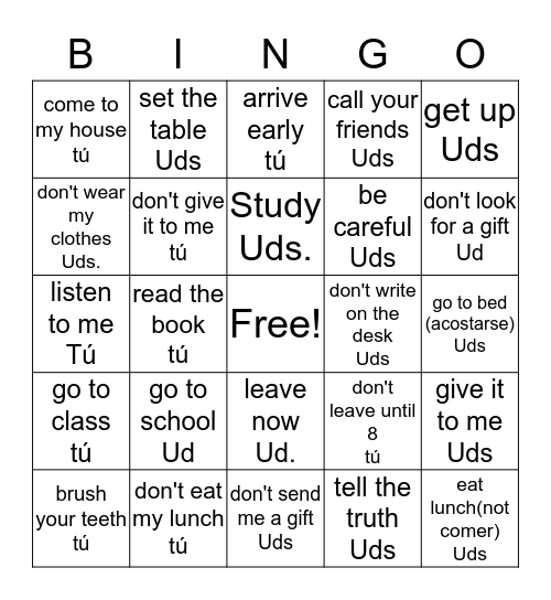 Mandatos Bingo Card