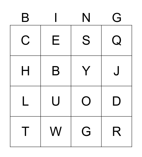 Alphabet Bingo Card