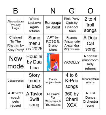 Just Dance 2026 predictions!!! Bingo Card