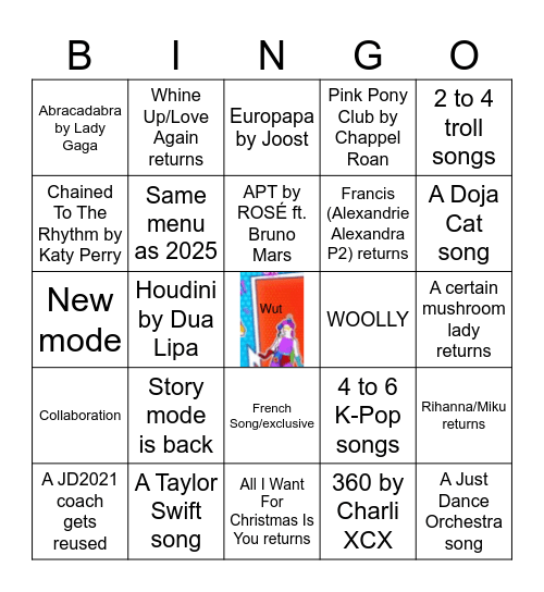 Just Dance 2026 predictions!!! Bingo Card