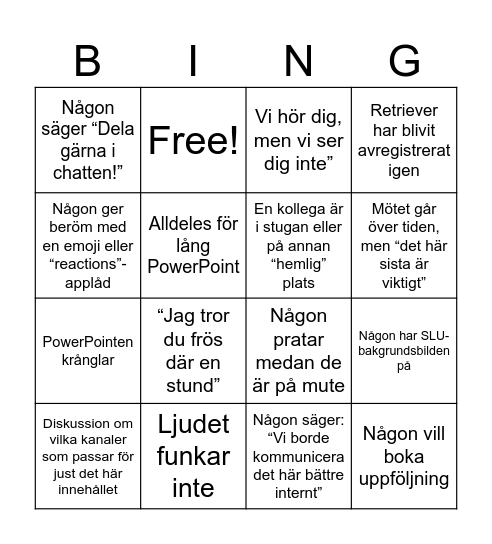 Avelningsmöten Bingo Card