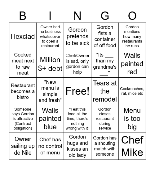 Gordon Ramsgo Bingo Card