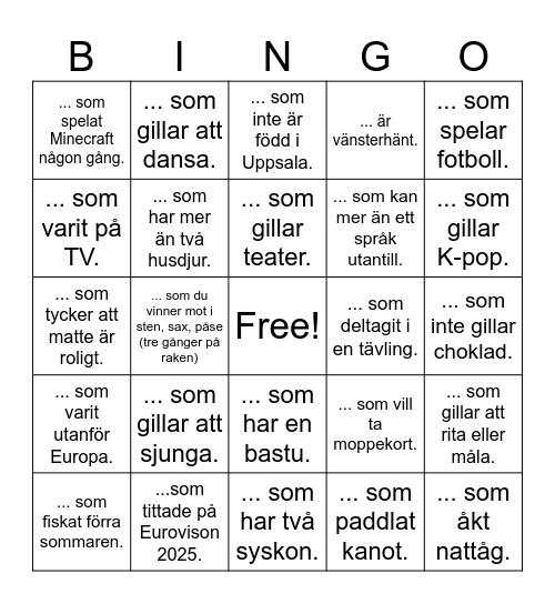 Hitta någon... Bingo Card