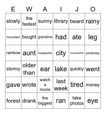 Ewaijo Bingo Card - Movers (1) Bingo Card