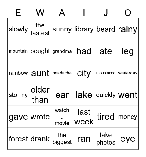Ewaijo Bingo Card - Movers (1) Bingo Card