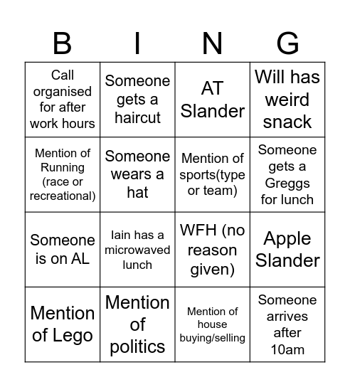 RIP old slack x Bingo Card
