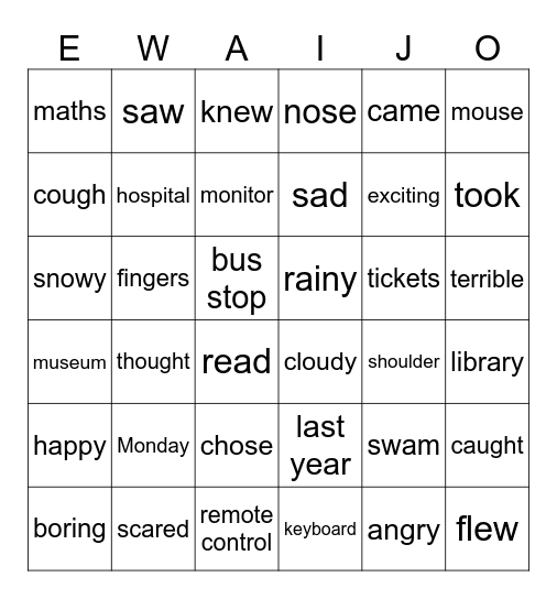 Ewaijo Bingo Card - Movers (2) Bingo Card
