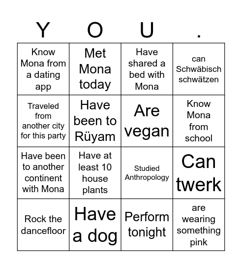 You... Bingo Card