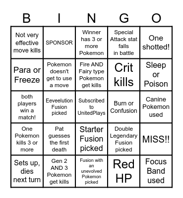 Then we fight bingo UP Fusion Eggs Bingo Card
