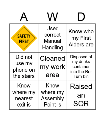 Safety Week Bingo Card