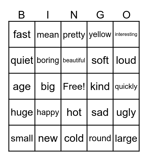 ADJECTIVES Bingo Card