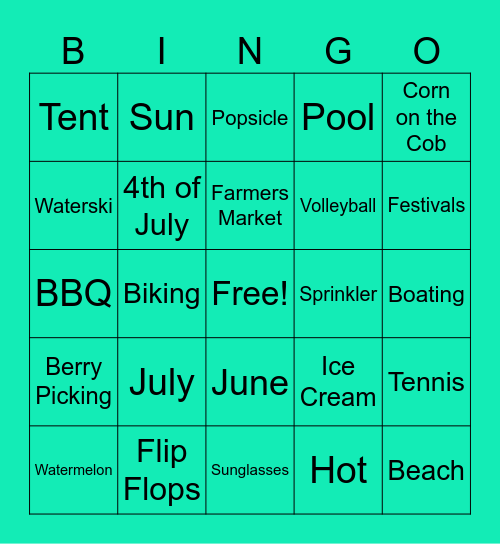 Summer Bingo Card