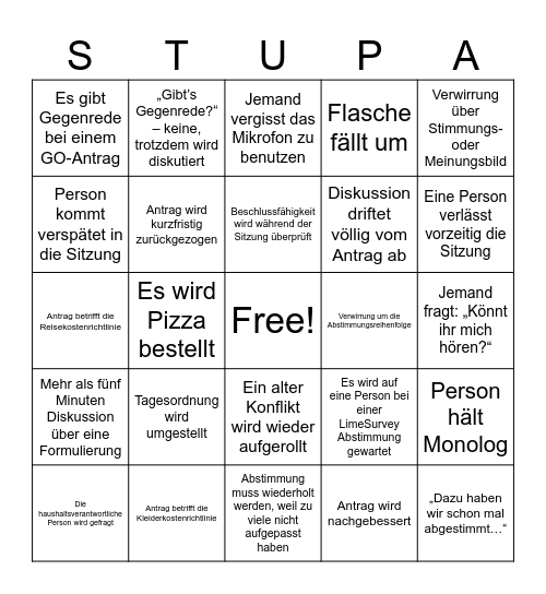 StuPa Bingo 2 Bingo Card