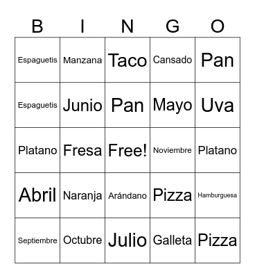 Spanish BINGO Card