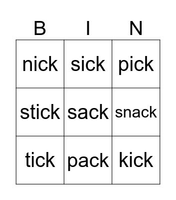 phonics Bingo Card