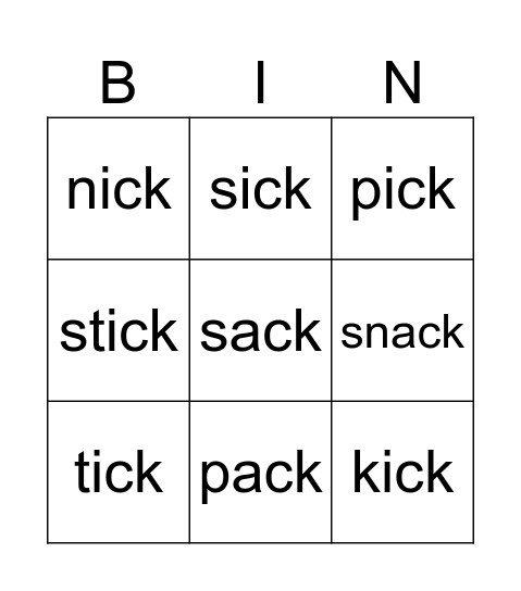 phonics Bingo Card