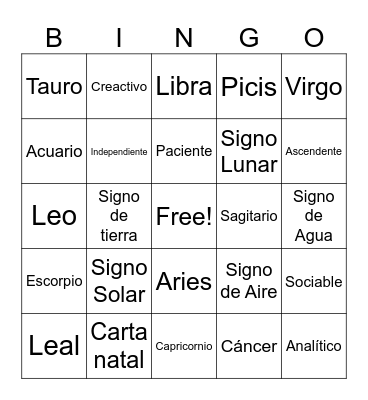 Bingo de Astrologia Bingo Card