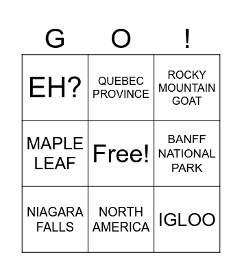 Canada Bingo Card