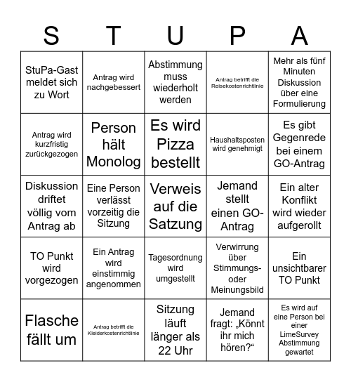 StuPa Bingo 4 Bingo Card