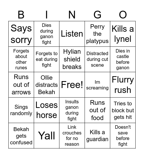 Ganon fight bingo Card