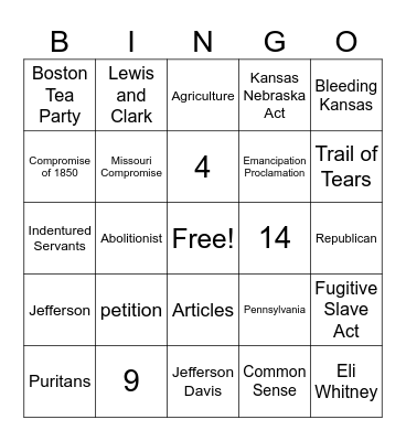 USI Bingo Review Bingo Card