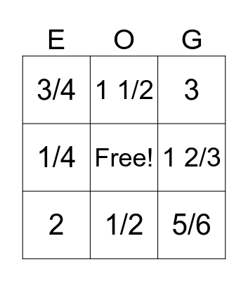 Fraction BINGO Card