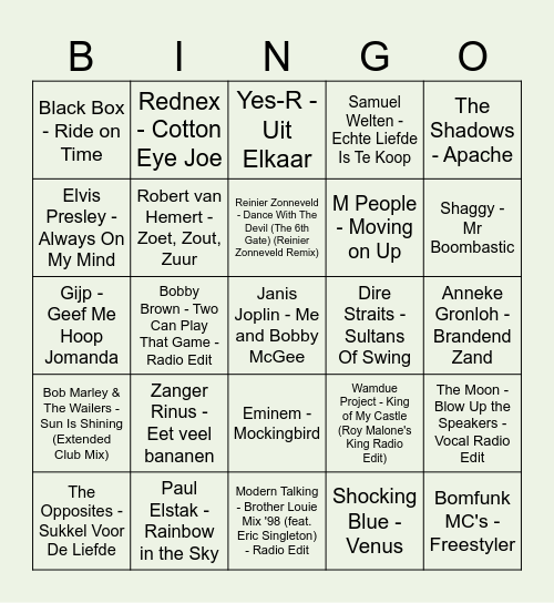 Bejo Music Bingo Card