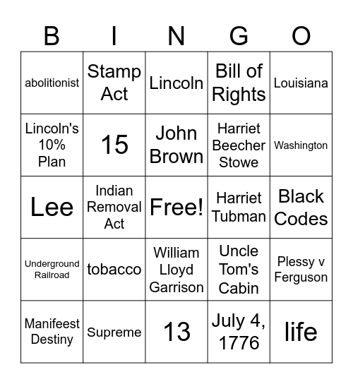 USI Bingo Review Bingo Card
