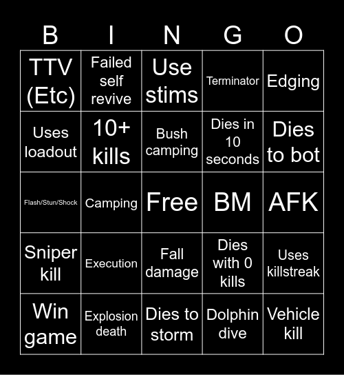 Warzone 2.0 bingo (Credits to: Big Puffer) Bingo Card