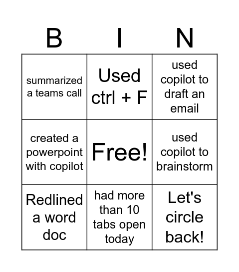 Copilot :) Bingo Card