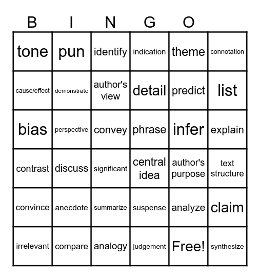 ELA EOG Review Bingo Card