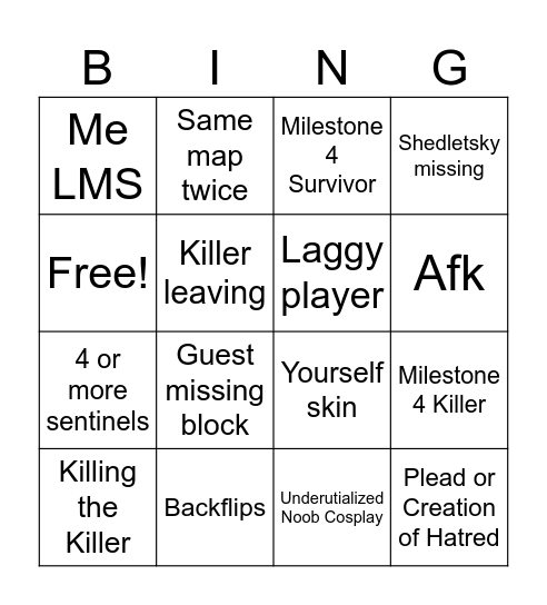 Forsaken Bingo Card