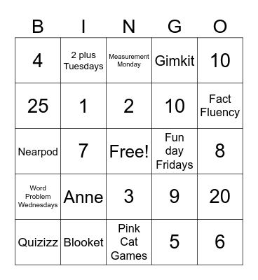 End of year Bingo Card
