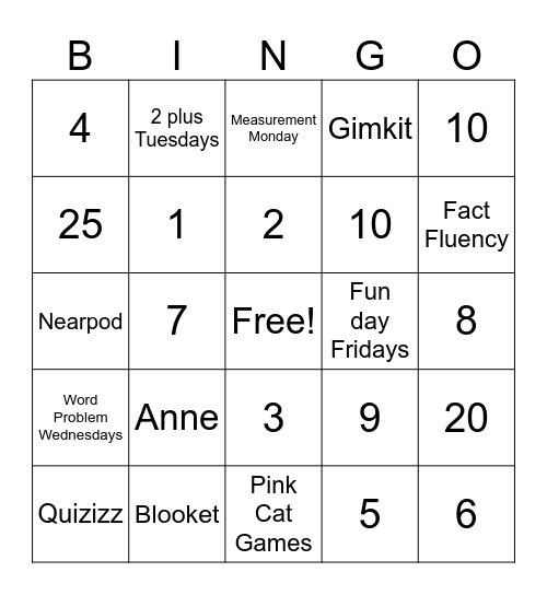 End of year Bingo Card