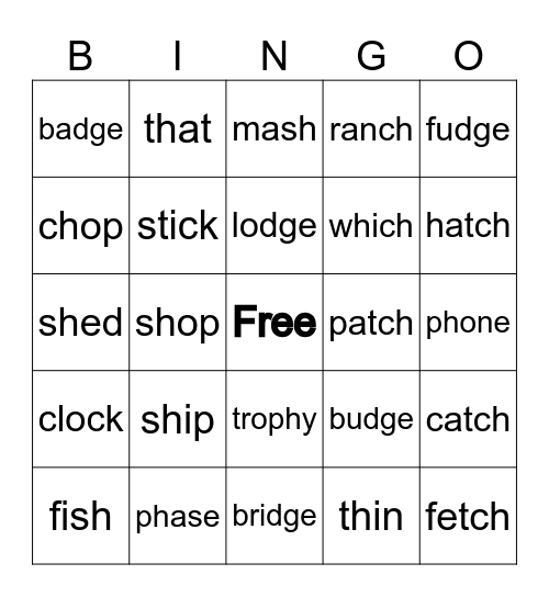 Digraphs/Trigraphs Bingo Card