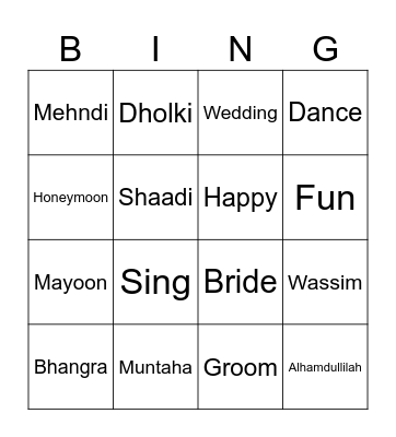 Muntaha’s Mayoon Bingo Card