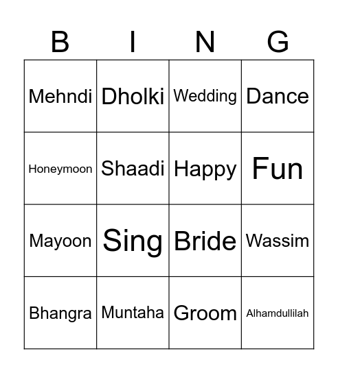 Muntaha’s Mayoon Bingo Card