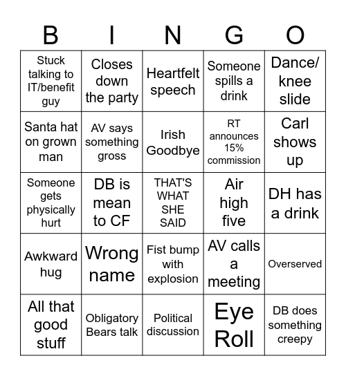 The Maximum "Office" Christmas party Bingo Card