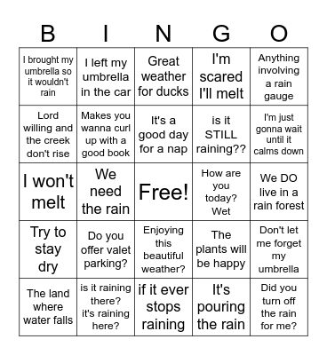 Rainy Day Bingo Card