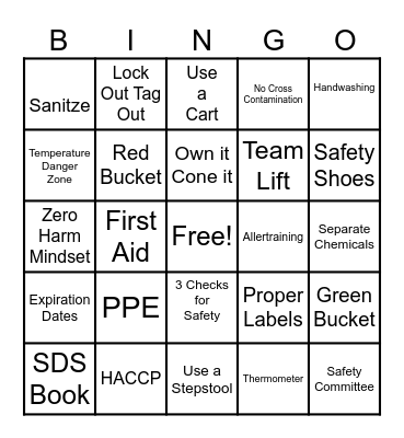 S A F E T Y Bingo Card