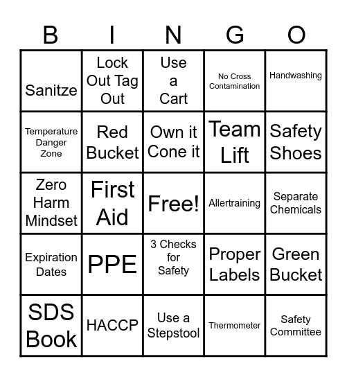 S A F E T Y Bingo Card