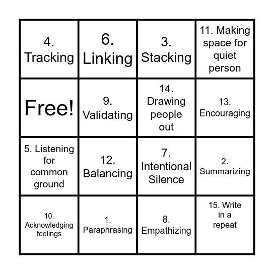 Meeting Facilitation Techniques Bingo Card