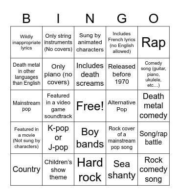 “I will listen to anything” Bingo Card