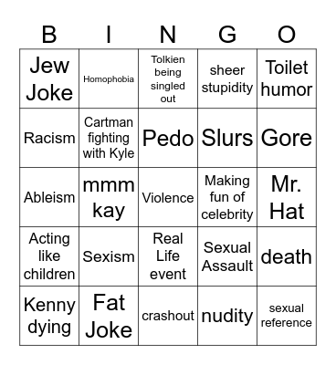 South Park Bingo Card