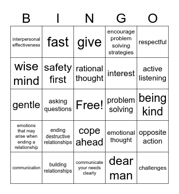 Building relationships and ending destructive ones - BINGO! Bingo Card