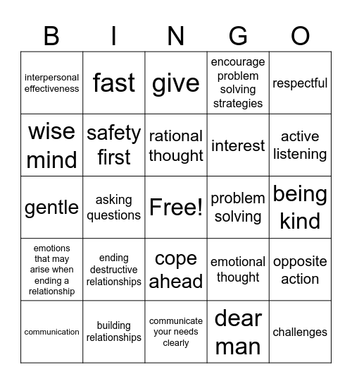 Building relationships and ending destructive ones - BINGO! Bingo Card